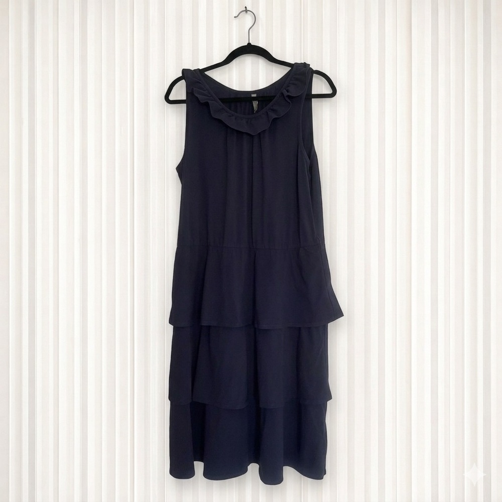Hanna Andersson Sleeveless Navy BlueTiered Ruffle Dress Size Large